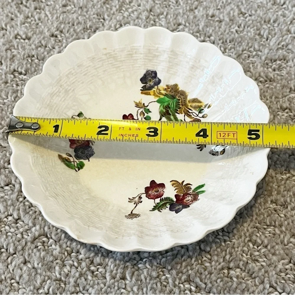 Spode Wicker Lane Basket Weave Copeland Trinket Tray Sauce Bowl England Floral
